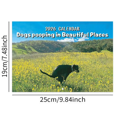 Pooping Dog Calendar 2026 Large Monthly Grid Planning With Important Note Space Funny Gifs For Dogs Lover's Home Decora