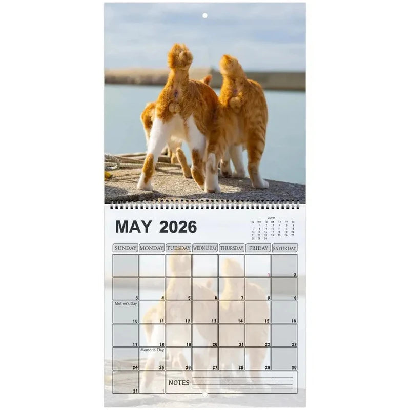 Cat Butt Calendar 2026 12 Monthly Funny Cat Tail Wall Calendar Family Planner Scheduling Tool For Living Room Bedroom