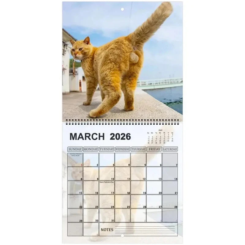 Cat Butt Calendar 2026 12 Monthly Funny Cat Tail Wall Calendar Family Planner Scheduling Tool For Living Room Bedroom