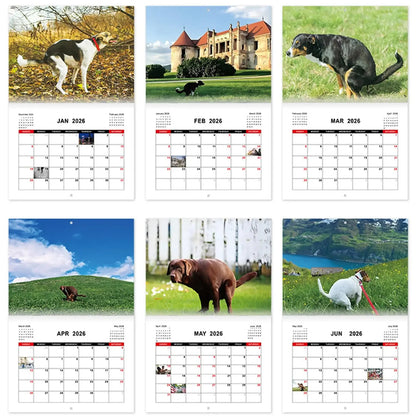Pooping Dog Calendar 2026 Large Monthly Grid Planning With Important Note Space Funny Gifs For Dogs Lover's Home Decora