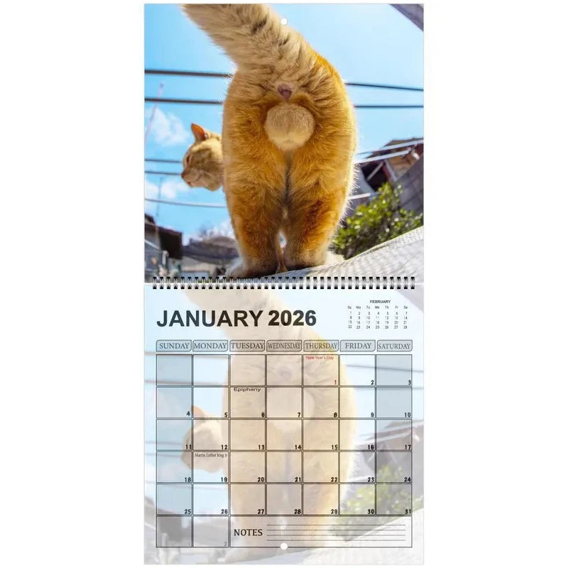 Cat Butt Calendar 2026 12 Monthly Funny Cat Tail Wall Calendar Family Planner Scheduling Tool For Living Room Bedroom