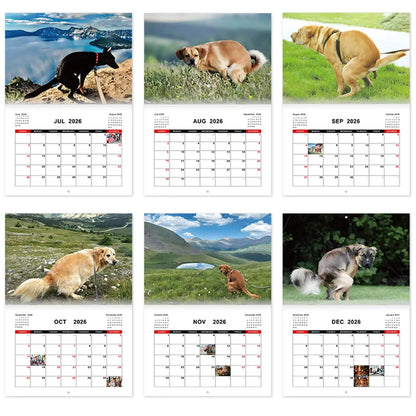 Pooping Dog Calendar 2026 Large Monthly Grid Planning With Important Note Space Funny Gifs For Dogs Lover's Home Decora